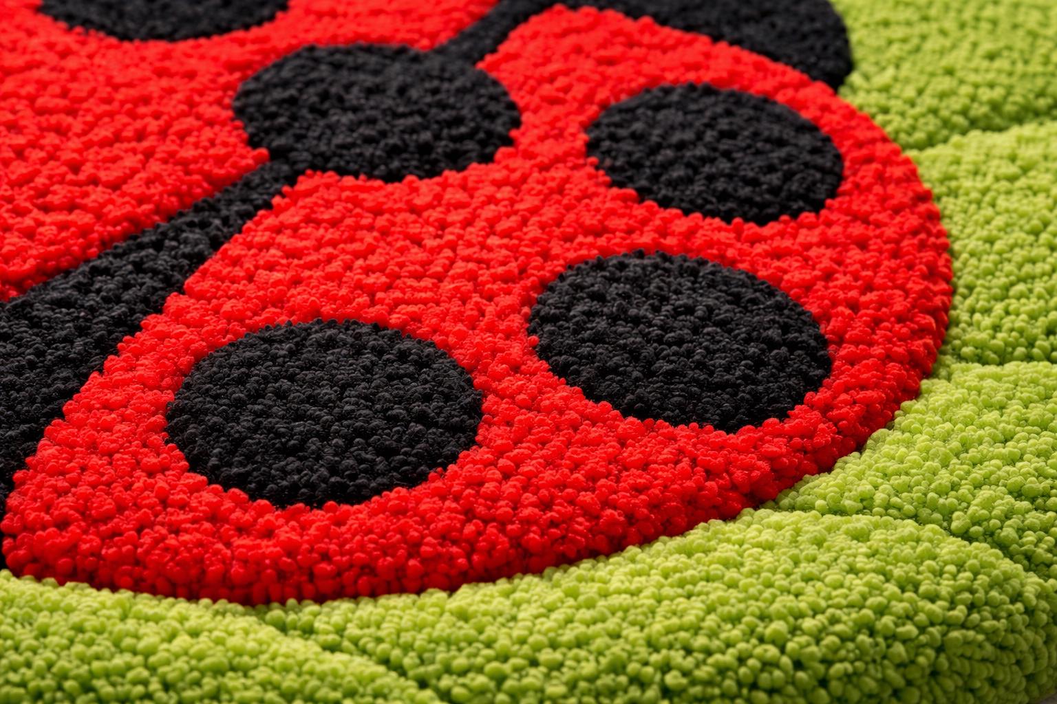 Ladybug Kids Rug, Handmade Tufted Wool Nursery Rug, Cute Insect Leaf ...