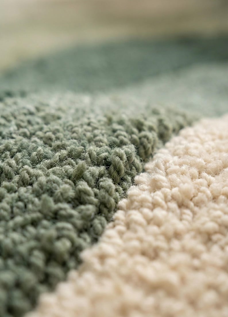 Organic Wave Hand Tufted Wool Rug – Modern Abstract Green & Beige Area ...