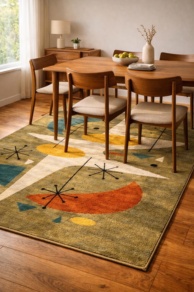 Mid Century Modern Rug Atomic Starburst Area Rug Retro Geometric Carpet ...
