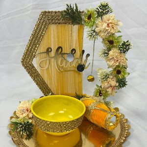 Handmade Maiyan Vatna - Haldi Platter – Personalized Pre-Wedding Decor | Mayo Platter |