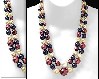 THREE COLOR PEARLS • Chunky Statement Necklace • This Is A Custom Special Order Piece • Gift Boxed With Free Earrings! • Dont Miss This.