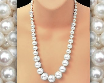 CLASSIC  PEARLS •  Graduated Single Strand Luster Pearls • In Bright White or Couture Ivory • Gift Boxed With Free Earrings Too!