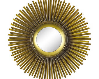 SUNBURST MIRROR • 10"  Flat Multi Level Spikes In A 3D Design • Enameled Resin In Antique Gold & Brass Tones • A Modern Classic !!!