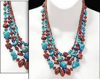 TURQUOISE & COPPER Statement Necklace • Art To Wear • One Of A Kind And Signed • Modern Classic Southwest w/ Santa Fe Style • Free Earrings!