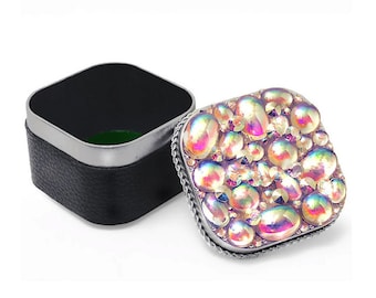 Whimsical 3 x 3" Jeweled Iridescent Treasure Box • For Trinkets, Stash & Jewelry • One Of A Kind, w/ Aurora Borealis Swarovski Crystals !!