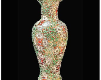 1950s Japanese • "One Thousand Flowers" Satsuma, Hand Painted Porcelain 12” Vase, With The Classic Chrysanthenum’ Motif. SIGNED.