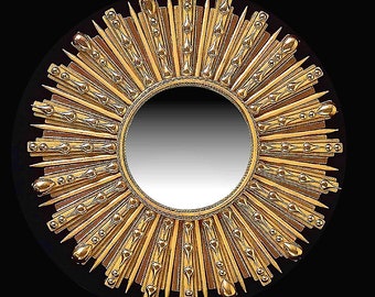 SUPER SUNBURST • Wall Mirror • Hand Made & One Of A Kind • Molded Resin Enameled In Shades Of Gold • Detailed With 18K Gold Plated Accents !