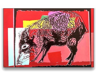 Pecarí gigante de Caro de Warhol • Pedido especial personalizado • 24x36" La versión ROJA • De la serie Animales Desaparecidos • ¡Muy RARO y difícil de encontrar!