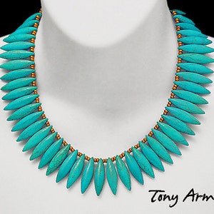TURQUOISE DAGGER Statement Necklace Classic Egyptian Art Deco Design In Genuine Turquoise Howlite A Limited Edition Don't Miss This image 2