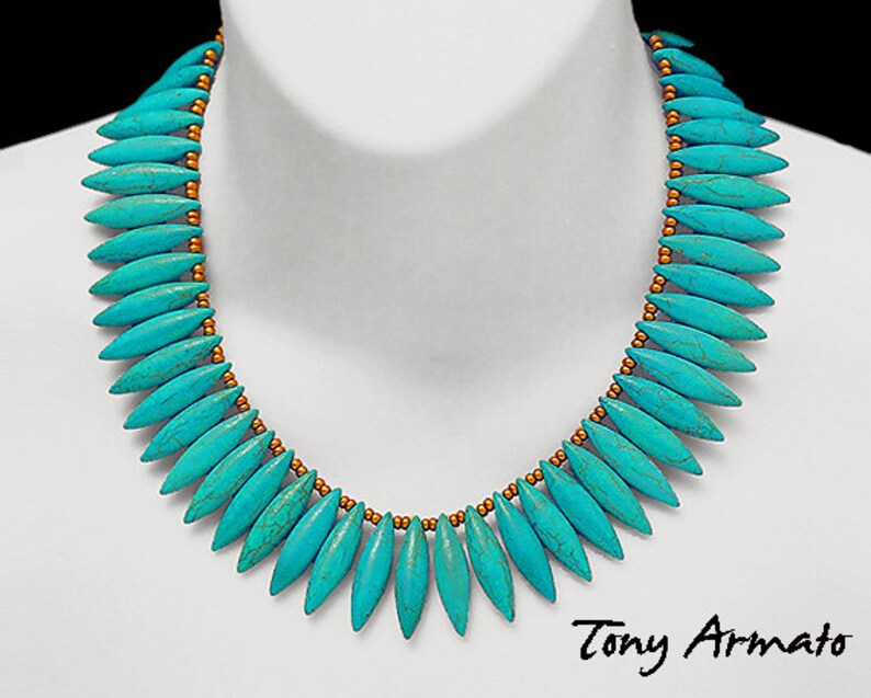 TURQUOISE DAGGER Statement Necklace Classic Egyptian Art Deco Design In Genuine Turquoise Howlite A Limited Edition Don't Miss This image 5