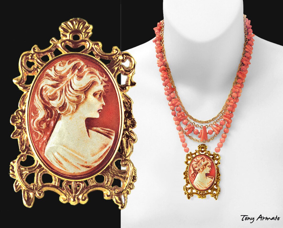 Coral cameo necklace Clearance