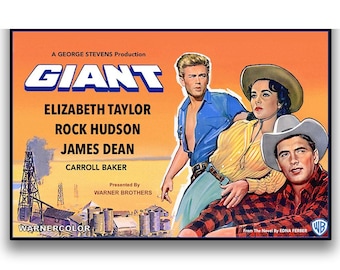 GIGANTE • Reproducciones de pósteres de películas de 1956 • En papel de póster resistente de alta calidad • Rock Hudson, Elizabeth Taylor, James Dean • ¡Clásico e icónico!