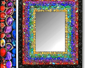 RAINBOW MOSAIC MIRROR • O O A K • Functional Wall Art • Semi Precious Stones & Swarovski Crystals • Custom Made • A Special Order Item.