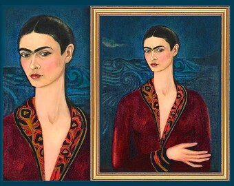 FRIDA KAHLO • ‘Self Portrait In A Velvet Dress’ • 1926 • Collectible & Rare • Available Framed • On HQ 11 Mil Paper • Don’t Miss This !!!