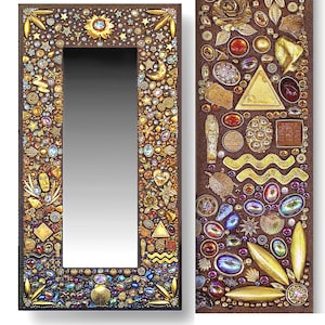 MOSAIC STYLE  Fine Art Mirror • Mixed Media w/ Crystals, Citrine, Abalone & Gold Leaf • Custom Made To Your Size and Design Specifications!