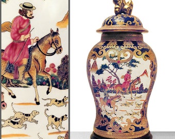 QING DYNASTY / Qianlong Period Style Ginger Jar • Classic Chinese Design • With Foo Dog Accent & Fox Hunting Scenes • Early 20th Century.