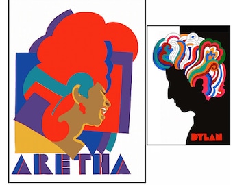 ARETHA Franklin y Bob DYLAN • Psicodélico CLÁSICO de Milton Glaser • Réplicas de alta calidad en papel resistente de 11 milésimas de pulgada de calidad superior • ¡Disponibles enmarcados!