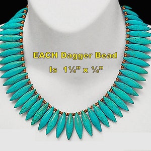 TURQUOISE DAGGER Statement Necklace Classic Egyptian Art Deco Design In Genuine Turquoise Howlite A Limited Edition Don't Miss This image 3