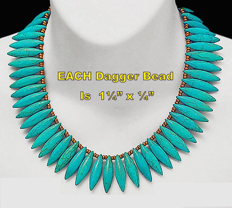 TURQUOISE DAGGER Statement Necklace Classic Egyptian Art Deco Design In Genuine Turquoise Howlite A Limited Edition Don't Miss This image 3