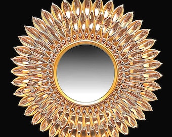 HANDMADE • 10” SUNBURST / Starburst MIrror • One Of A Kind • Accented w/ 18K Gold Plated Beads & Multi Scale Daggers • Free U S Shipping Too