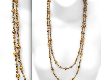 GATSBY • DOWNTON ABBEY • Flapper Style Statement Necklace • Hand Beaded • 54"• w/ Free Earrings & Gift Box •  Available In Gold Or Silver !