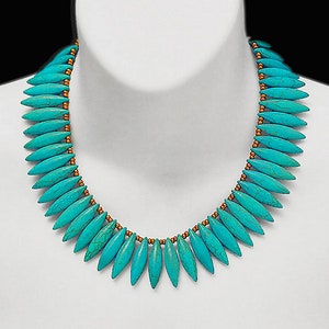 TURQUOISE DAGGER Statement Necklace Classic Egyptian Art Deco Design In Genuine Turquoise Howlite A Limited Edition Don't Miss This image 1