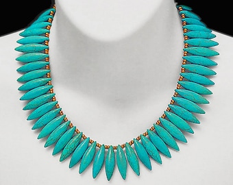 TURQUOISE DAGGER Statement Necklace • Classic Egyptian Art Deco Design In Genuine Turquoise Howlite • A Limited Edition • Don't Miss This !