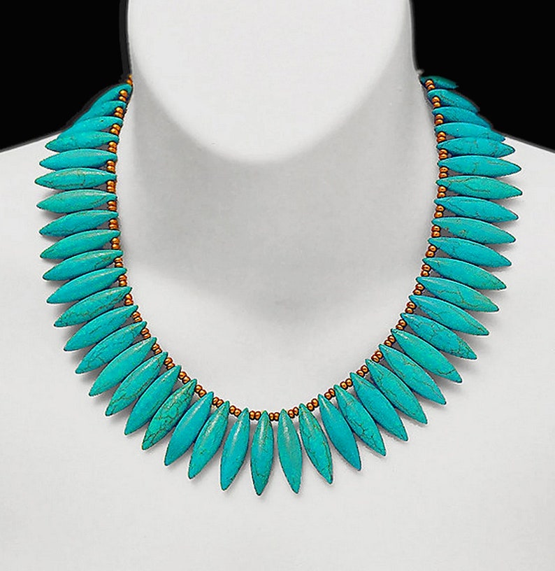 TURQUOISE DAGGER Statement Necklace Classic Egyptian Art Deco Design In Genuine Turquoise Howlite A Limited Edition Don't Miss This image 1