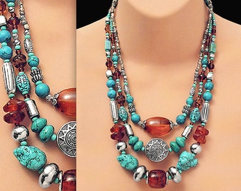 TURQUOISE, SILVER & TORTOISE Statement. Southwest / Santa Fe Style. A Limited Edition / Special Order Item. Allow 2 To 3 Weeks For Delivery.