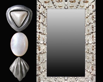 SPECIAL ORDER • Mosaic Style Wall Mirror • Custom Made To Your Size, Color & Shape • Swarovski Crystals, Pearls, Quartz, Resin, Silver Leaf.