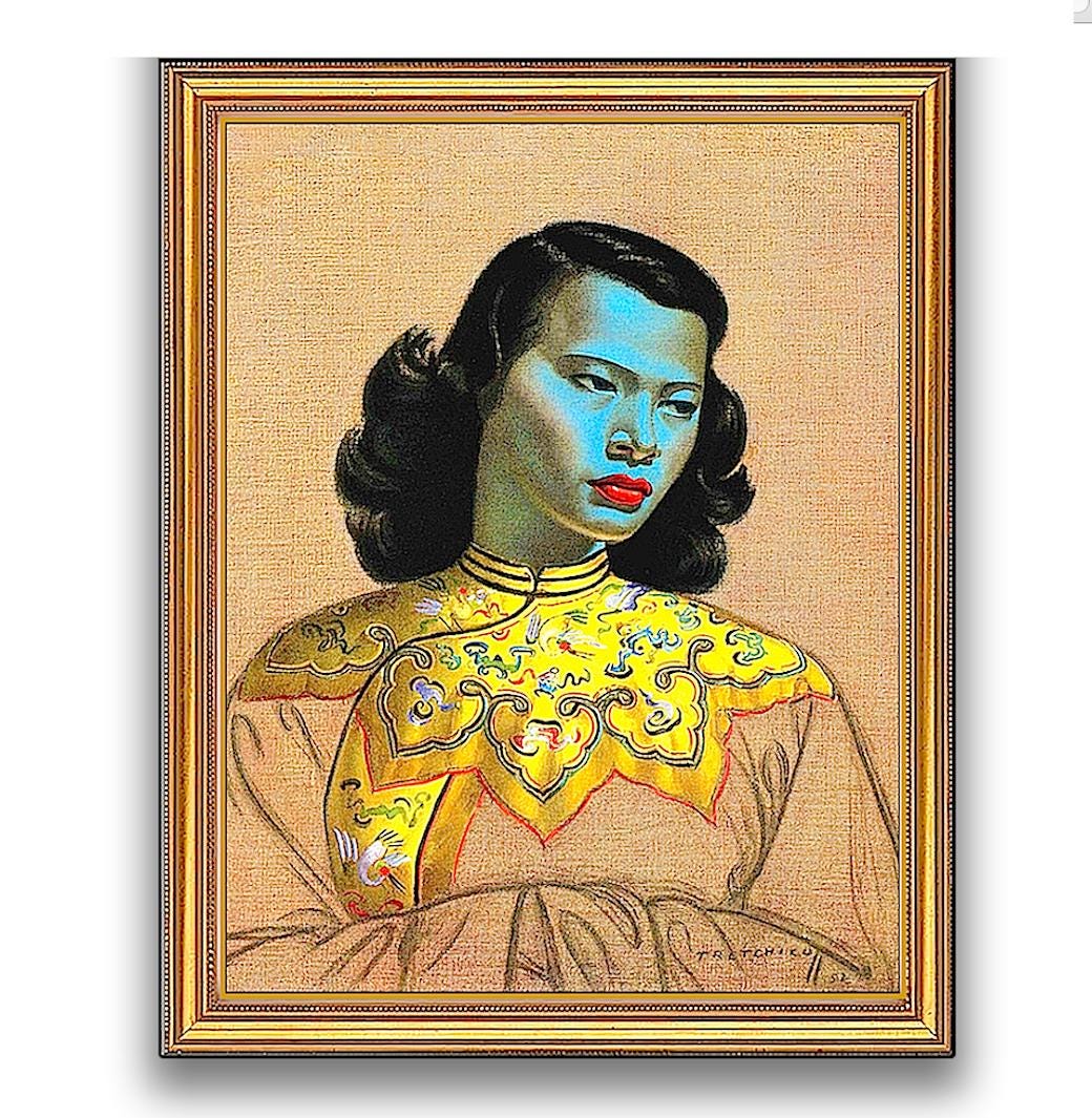 The CHINESE GIRL •  8x10" Gold Gilt FRAMED • By Vladimir Tretchikoff • Aka: The Green Lady •  Available UnFramed • Iconic Mid Century Modern