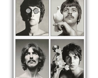 THE BEATLES • Four Different, Rare - 'Inspiration' Psychedelic Portrait Reproduction Sepia Photographs • Sold ONLY As The Full Set •