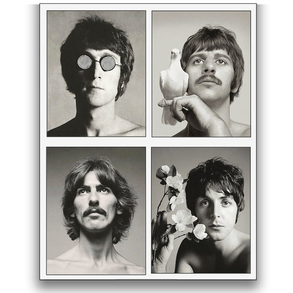 THE BEATLES • Four Different, Rare - 'Inspiration' Psychedelic Portrait Reproduction Sepia Photographs • Sold ONLY As The Full Set •