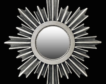 Espejo SILVER SUNBURST • Resina pintada a mano • Diseño Starburst de 25 cm • Pieza única / Firmada • ¡No te lo pierdas!