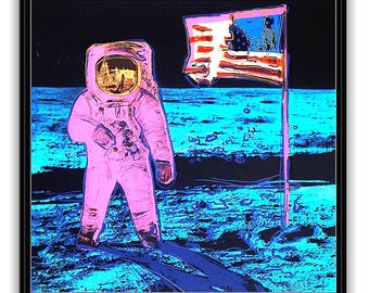 Impresión del clásico póster del alunizaje de Andy Warhol • Placa de recuerdo del Apolo 11: Alunizaje de 1969, también disponible • Ambos en perfecto estado • !!!