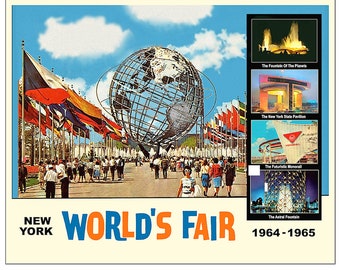 Póster de recuerdo de la Feria Mundial de Nueva York 1964-65 • RARO y de colección •