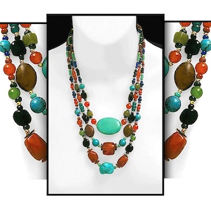 Semi Precious Stone Statement Necklace: Turquoise, Jasper, Carnelian