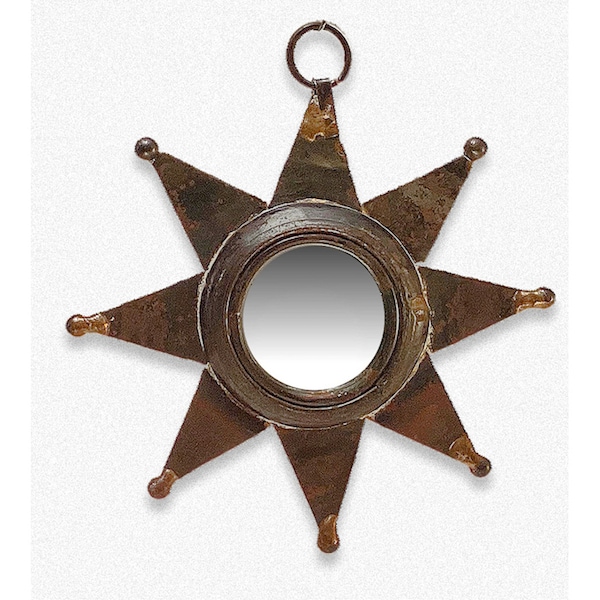 SMALL STARBURST Accent Wall Mirror & Ornament • Antique Brass  Copper •  Fun, Whimsical And One Of A Kind • Measures  5” Overall Diameter