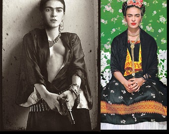 FRIDA KAHLO • Classic Portraits • H Q Poster Print Replicas • Frida On The Bench, 1939 • Frida Kahlo Holding A Gun • The 'Red Rose' Portrait
