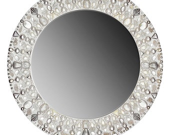 MOON, STAR, SUN Burst • Mosaic Style Wall Mirror • With Swarovski Crystals, Pearls, Silver Leaf • Custom Made • To Your Size, Shape, Color!