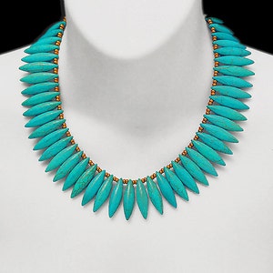 TURQUOISE DAGGER Statement Necklace Classic Egyptian Art Deco Design In Genuine Turquoise Howlite A Limited Edition Don't Miss This image 4