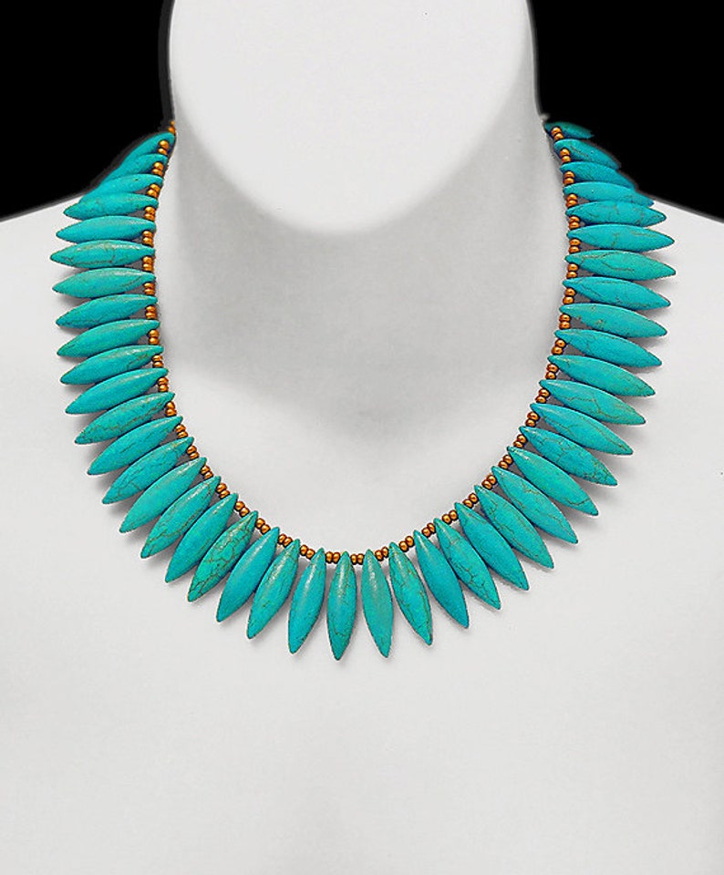 TURQUOISE DAGGER Statement Necklace Classic Egyptian Art Deco Design In Genuine Turquoise Howlite A Limited Edition Don't Miss This image 4