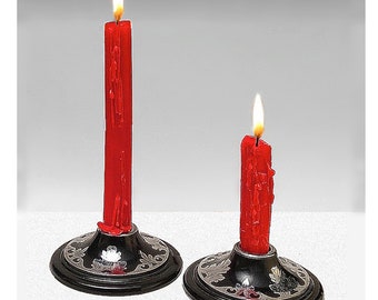 Art Deco • Silver Chrome & Black Bakelite Filigree Candleholders • Classic Fleur De Lis and Leaf Design  • FREE US SHIPPING Too !
