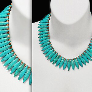 TURQUOISE DAGGER Statement Necklace Classic Egyptian Art Deco Design In Genuine Turquoise Howlite A Limited Edition Don't Miss This image 1