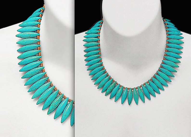 TURQUOISE DAGGER Statement Necklace Classic Egyptian Art Deco Design In Genuine Turquoise Howlite A Limited Edition Don't Miss This image 2