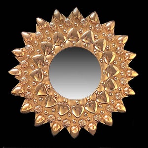 TRIANGULAR BURST Sunburst Wall Mirror • Resin • Enameled In Matte Gold • Embellished With 18K Gold Plated 3D Elements • One Of A Kind • 10”