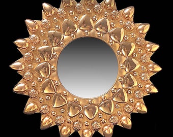 TRIANGULAR BURST Sunburst Wall Mirror • Resin • Enameled In Matte Gold • Embellished With 18K Gold Plated 3D Elements • One Of A Kind • 10”
