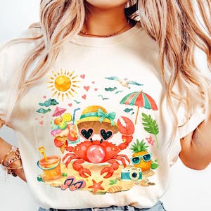 Comfort Colors® Crab Blowing Bubble Shirt,  Coastal Nautical Tee, Beach Vibes Nautical T-shirt, Matching Beach Shirt, Summer Vacation Gift