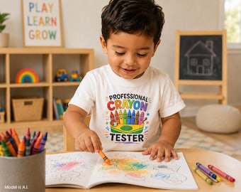 Camiseta infantil "Testador Profissional de Giz de Cera" | Camiseta divertida para a volta às aulas | Camiseta fofa para o jardim de infância | Presente para pré-escolares | Camiseta para crianças amantes da arte