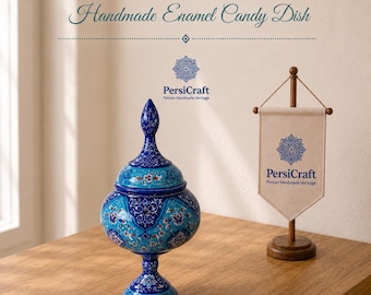 Fully Handmade Persian Copper Candy Dish / Chocolate Bowl / Decorative Artwork – Floral Hand-painted Enamel Bowl, (H. 27 cm).